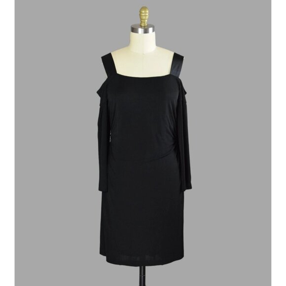 DAVID MEISTER SLINKY BLACK LONG SLEEVE MIDI DRESS - Picture 1 of 7